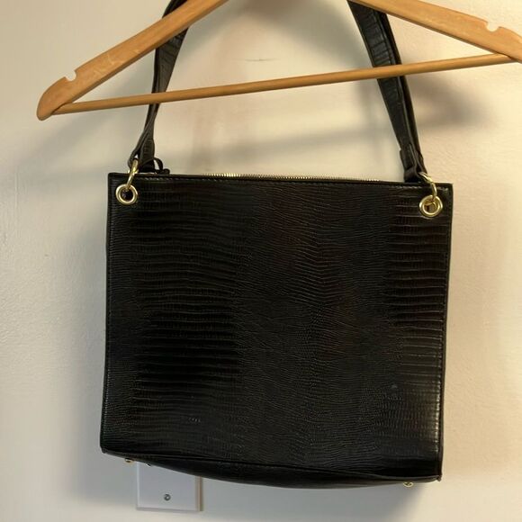 Black Structured Shoulder Bag with Gold Hardware - Picture 6 of 9